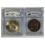 (2) 1974-S ICG-PR69+DCAM Eisenhower Silver Dollars