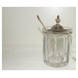 EAPG Glass Jelly Jar Sterling Silver Spoon & Lid