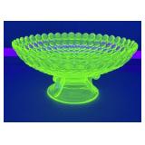 Vintage Uranium Vaseline Hobnail Pedestal Bowl