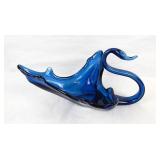 Vtg Hand-Blown Cobalt Blue Glass Swan Bowl