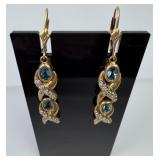 14K Gold Diamond & Aquamarine Earrings