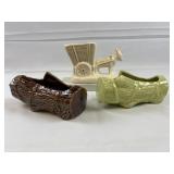 (2) Vtg McCoy Logs Pottery and (1) Ceramic Planter