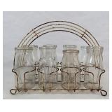 Vintage Milk / Cream Bottles in Metal Carrier Rack