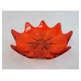 Vtg Viking Glass Epic Red Orange Petal Foot Dish