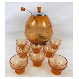 Vintage MCM Amber Glass Punch Bowl & Cups