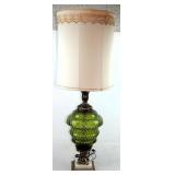 Vtg MCM Green Glass & Brass Table Lamp