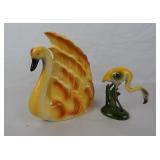 Lot Cali Pottery Swan Planter & Flamingo Figurine