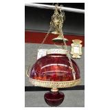 Vintage Ruby Cranberry Glass Hanging Parlor Lamp