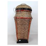 Vtg Thai Hand Woven & Bamboo Tall Storage Basket