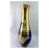 Vtg Bohemian Czech Cobalt Blue/Gold Enameled Vase