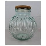 Vtg Green Hue Glass Pumpkin Shape Canister Pier 1