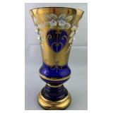Vtg Bohemian Cobalt Blue Vase Gold Gilding/Enamel