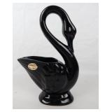 Am Art Potters Norwood Black Ceramic Swan Planter