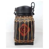 Vtg Thai Hand Woven Black Bamboo Rattan Rice Box