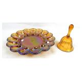 Vintage Amber Glass Egg Holder and 'Bell'