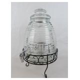Vtg Beehive Glass Beverage Dispenser Metal Stand