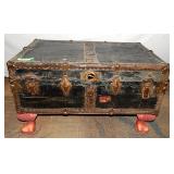 Antique Footed Metal Steamer Trunk