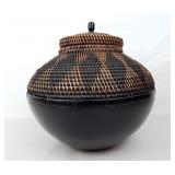 Vtg Cultural Handcrafted Woven Lidded Basket
