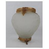 Vtg Tiffin Frost Satin Glass Gold Ormolu Trim Vase