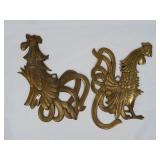 Vtg Brass Rooster Wall Plaques Japan