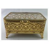 Matson Beveled Glass Filigree Footed Jewelry Box