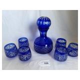 Vtg Bohemian Cobalt Blue Crystal Decanter Set