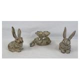 Antique White Distressed Cast Iron Bunny Figurines