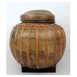 Vtg Thai Woven Bamboo Lidded Rice Container