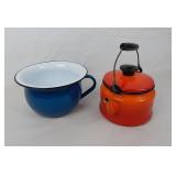 Lot Vtg Enamelware Kettle & EMO Celje Chamber Pot