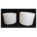 (2) Swirl Footed White Planters-2 Different Sizes