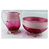 Antique Victorian Cranberry Creamer & Sugar Bowl