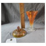 Carnval Glass Candy Dish Lid & Swung Vase