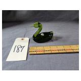 Emerald Hand Blown Glass Swan = Excellent Con.