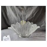 L.E. Smith Fern/Feather Leaf Pattern Glass Basket