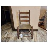 Antique Small Ladder Wooden Chair w/ Hide Seat