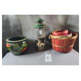 Coleman Lantern,Rustic Wooden Baskets & Flower Pot
