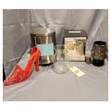 Wine Glasses, Wine Holder, Metal Trash Can/Vase