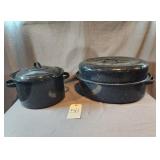 Black Enamel Speckled Stock & Roasting Pots/ Lids