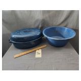 Blue Speckled Enamelware Wash Basin & Roasting Pan