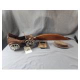 Wooden SIgn, Sad Iron, Copper Tone Metal Car &