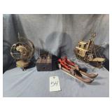 VTG Wooden Skates, Gopher Trap & Tin Globe