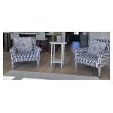 Pair Blue & White Accent Chairs & side White Table
