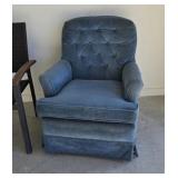 Upholstered Blue Velvet button tufted chair