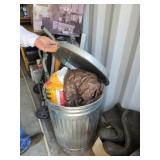 Trash Can w/Lid, 2 bags of ice melt, mulch, tarp