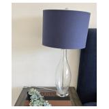 Set of Table Lamps with Blue Linen Shades & Glass