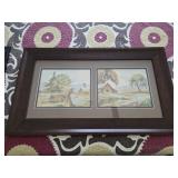 Autumn Farm Scene 2 pictures in one wood Frame