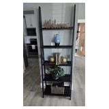Black 5 Tier Wooden Ladder Bookshelf w/decor