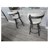 White Faux Leather & Metal Swivel Bar Stools Qty 2