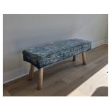 Bench with Blue Upholstery Covered Seat with wood