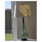 Set of Table Lamps with Cream Linen Shades & Green